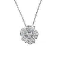 Leo Pizzo 18K White Gold Pave Diamond Flower Pendant Necklace
