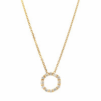 18K Yellow Gold Round and Emerald Cut Diamond Circle Pendant Necklace