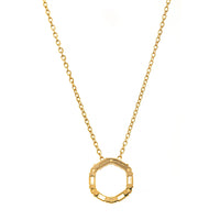 18K Yellow Gold Round and Emerald Cut Diamond Circle Pendant Necklace