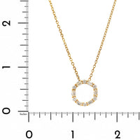 18K Yellow Gold Round and Emerald Cut Diamond Circle Pendant Necklace