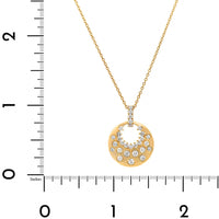 14K Yellow Gold Flush Set Scattered Diamond Disc Pendant Necklace