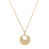 14K Yellow Gold Flush Set Scattered Diamond Disc Pendant Necklace