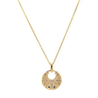 14K Yellow Gold Flush Set Scattered Diamond Disc Pendant Necklace