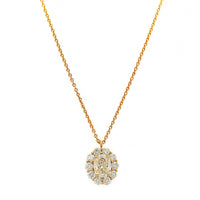 18K Yellow Gold Oval Diamond Pendant Necklace