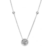 14K White Gold Double Diamond Halo Pendant Necklace