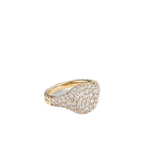 Mini Chevron Pinky Ring in 18K Yellow Gold with Pavé Diamonds