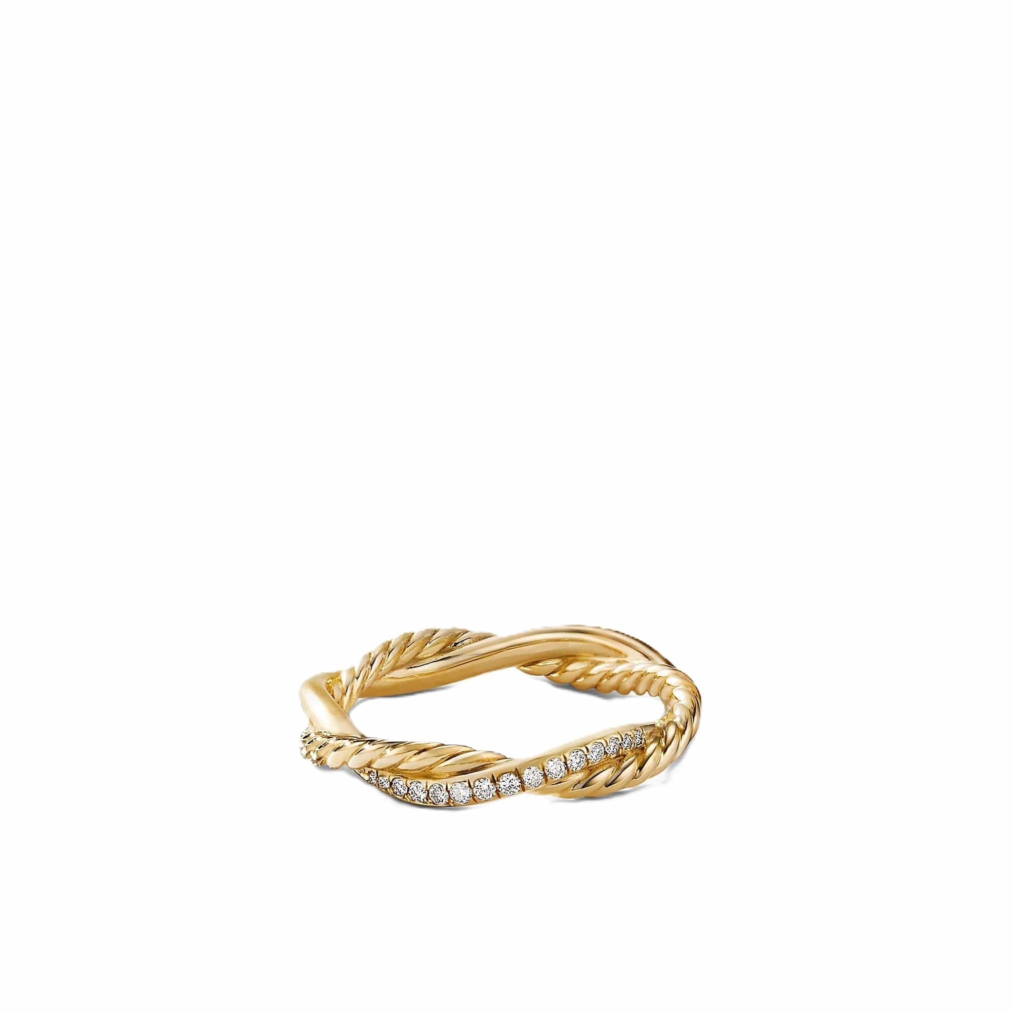 Petite Infinity Twisted Ring in 18K Yellow Gold with Pavé Diamonds