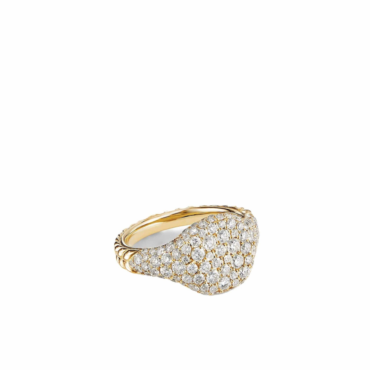 Chevron Pinky Ring in 18K Yellow Gold with Pavé Diamonds