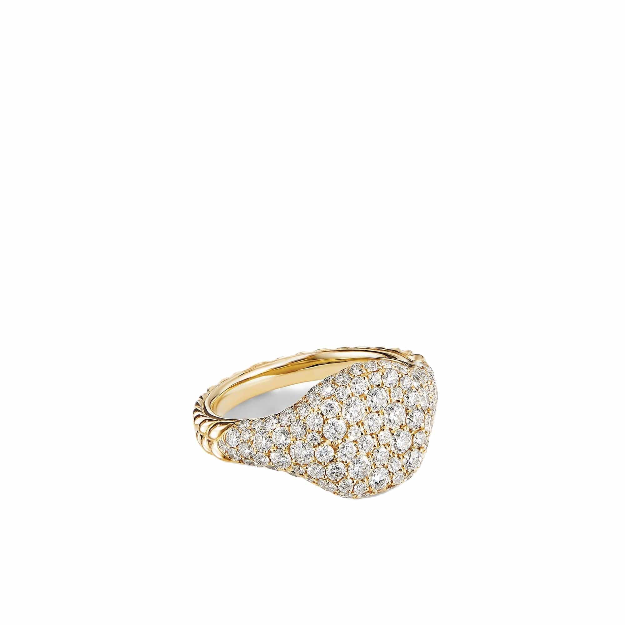 Chevron Pinky Ring in 18K Yellow Gold with Pavé Diamonds
