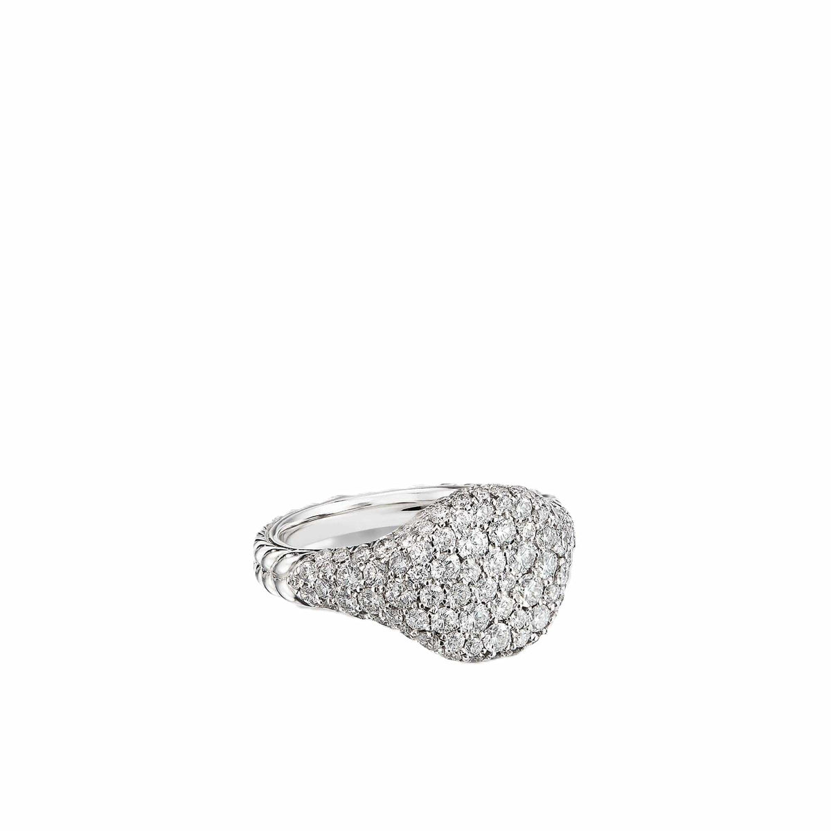 Chevron Pinky Ring in 18K White Gold with Pavé Diamonds