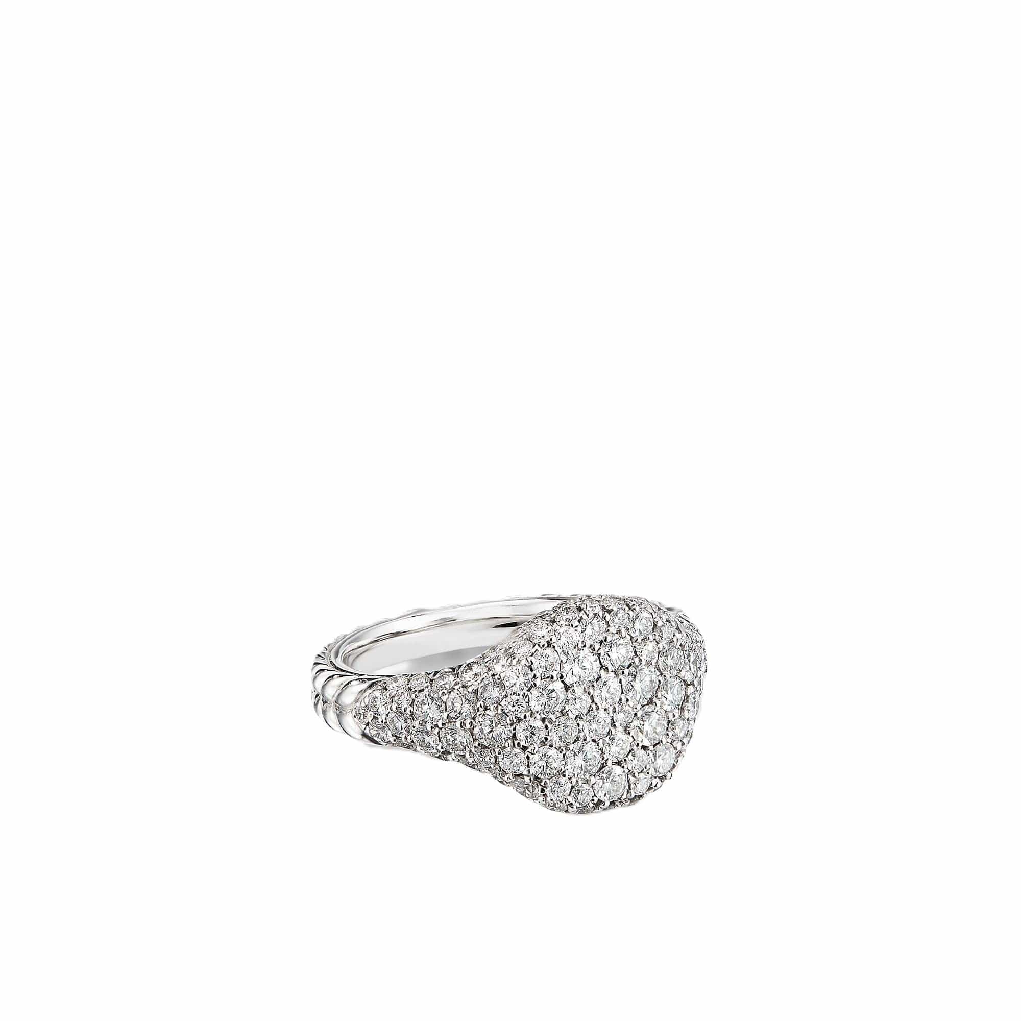 Chevron Pinky Ring in 18K White Gold with Pavé Diamonds