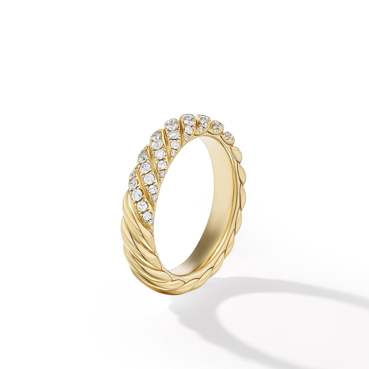 Sculpted Cable Band Ring in 18K Yellow Gold with Diamonds, 4.6mm