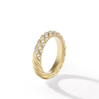 Sculpted Cable Band Ring in 18K Yellow Gold with Diamonds, 4.6mm