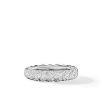 Sculpted Cable Band Ring 18K White Gold with Diamonds, 4.6mm