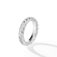 Sculpted Cable Band Ring 18K White Gold with Diamonds, 4.6mm