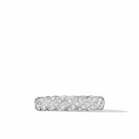 Sculpted Cable Band Ring 18K White Gold with Diamonds, 4.6mm