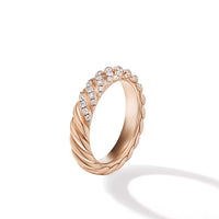 Sculpted Cable Bangle Bracelet in 18K Yellow Gold with Diamonds