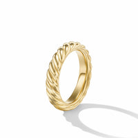Sculpted Cable Bangle Bracelet in 18K Yellow Gold with Diamonds
