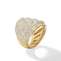 Sculpted Cable Ring in 18K Yellow Gold with Pavé Diamonds