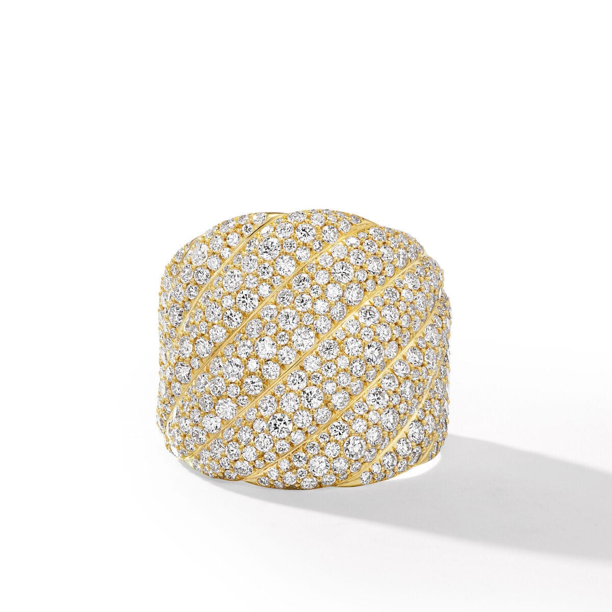 Sculpted Cable Ring in 18K Yellow Gold with Pavé Diamonds