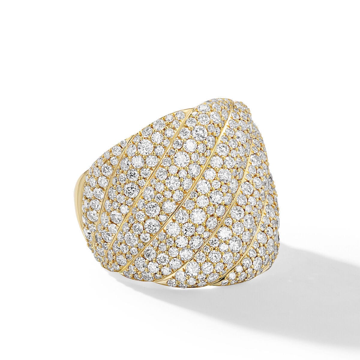 Sculpted Cable Ring in 18K Yellow Gold with Pavé Diamonds