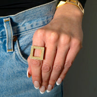 Cadar 18K Yellow Gold Pave Diamond Square Foundation Ring