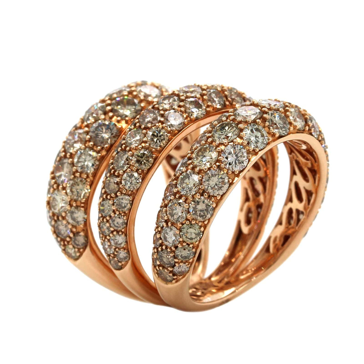 Etho Maria 18K Rose Gold 3 Row Brown Diamond Ring