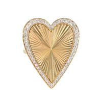 14K Yellow Gold Fluted Diamond Heart Ring