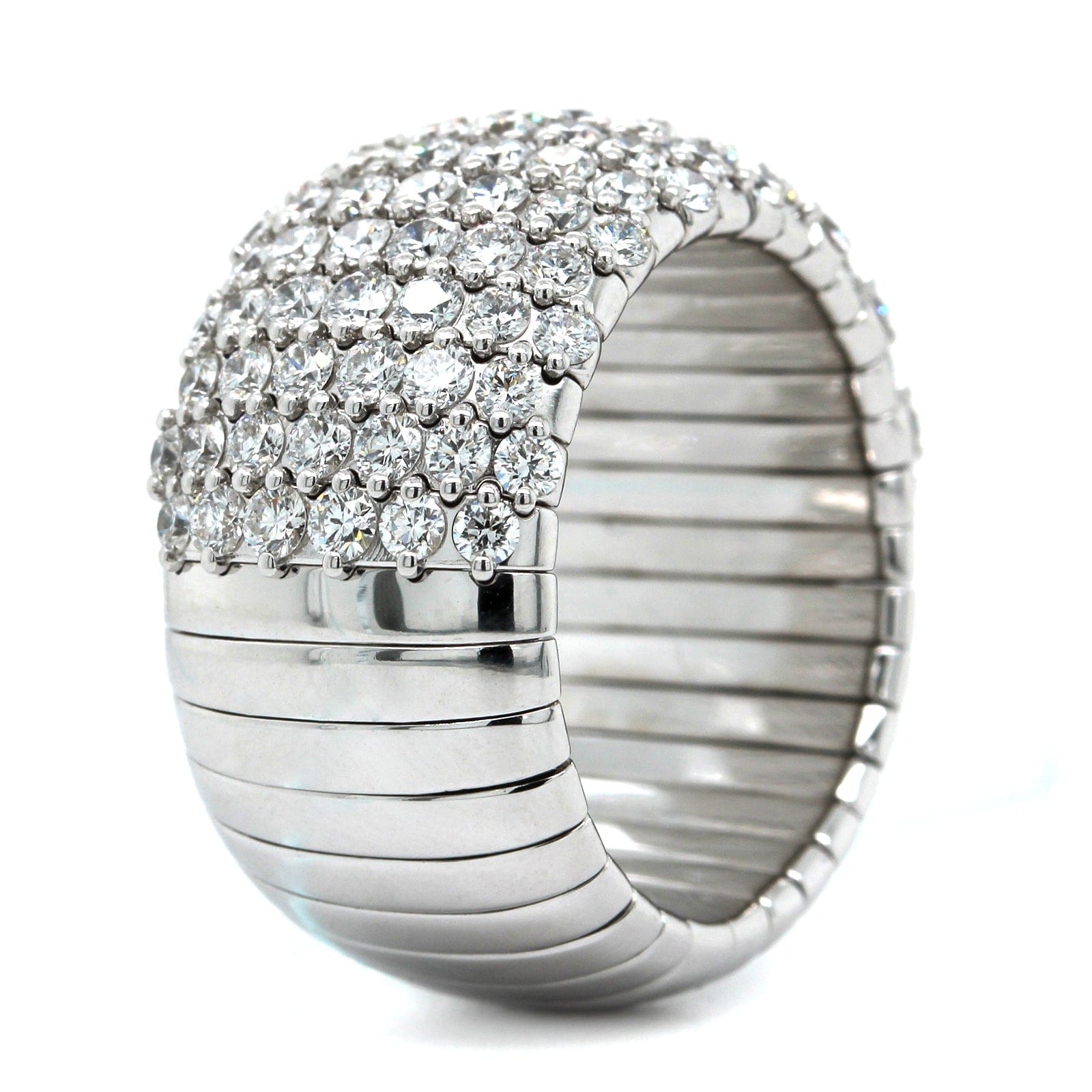 Zydo 18K White Gold Alternating Diamond Rows Stretch Ring