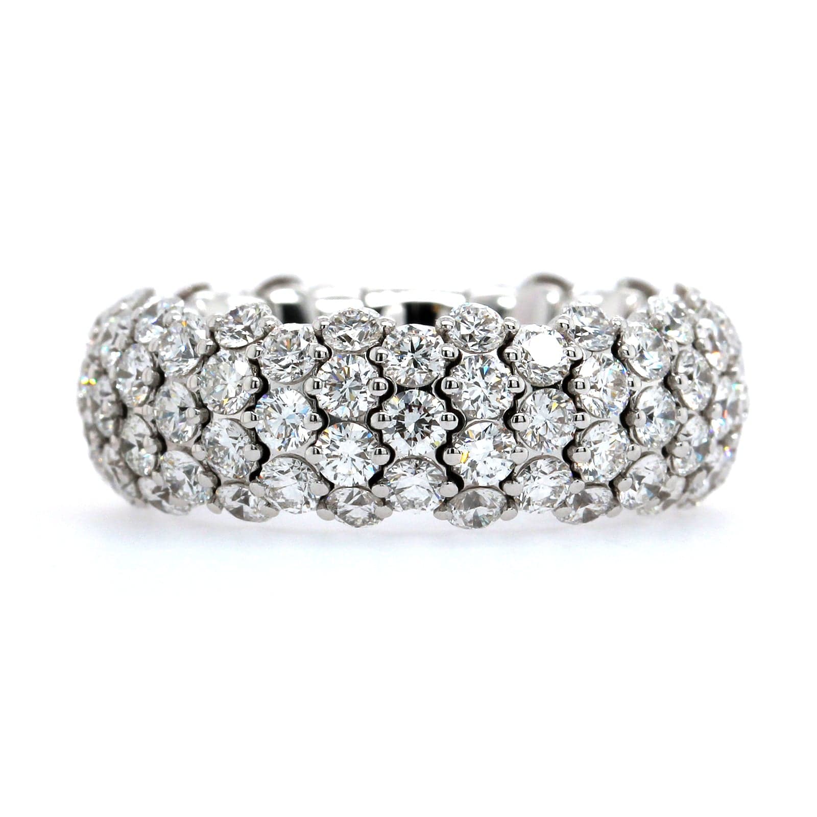 Zydo 18K White Gold Alternating 3 & 4 Diamond Rows Stretch Ring