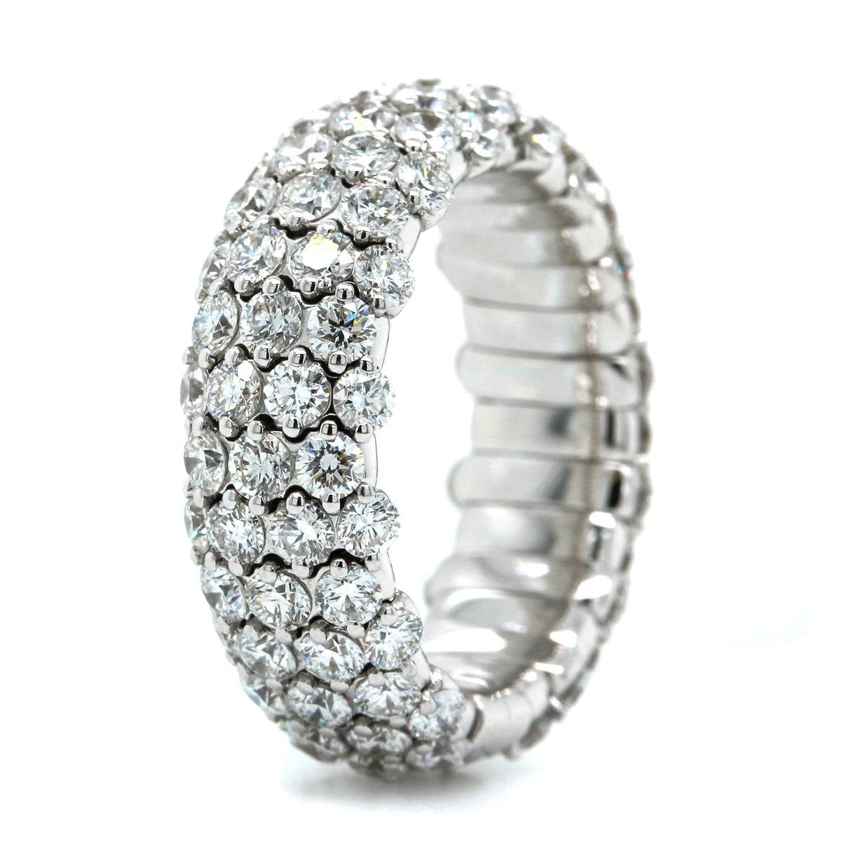 Zydo 18K White Gold Alternating 3 & 4 Diamond Rows Stretch Ring