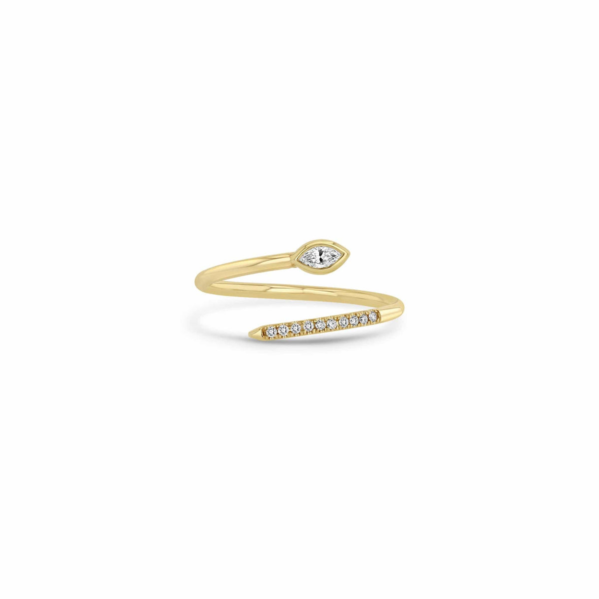 14K Yellow Gold Marquise & Pave Diamond Open Ring