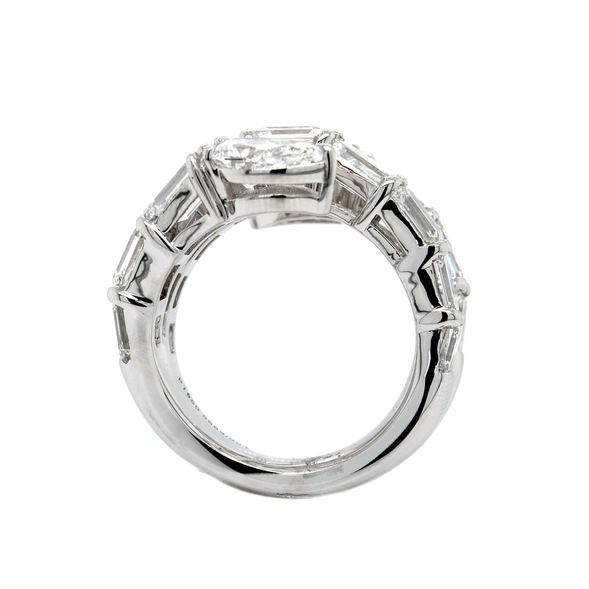 Platinum Bypass Emerald & Pear Shape Diamond Ring