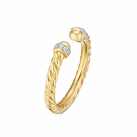 Cable Band Open Ring 18K Yellow Gold with Diamonds, 2.8mm