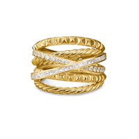 Crossover Trio Six Row Ring 18K Yellow Gold with Diamonds, 17.5mm