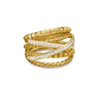 Crossover Trio Six Row Ring 18K Yellow Gold with Diamonds, 17.5mm