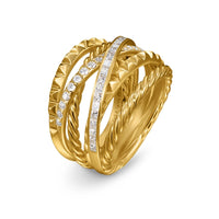 Crossover Trio Six Row Ring 18K Yellow Gold with Diamonds, 17.5mm