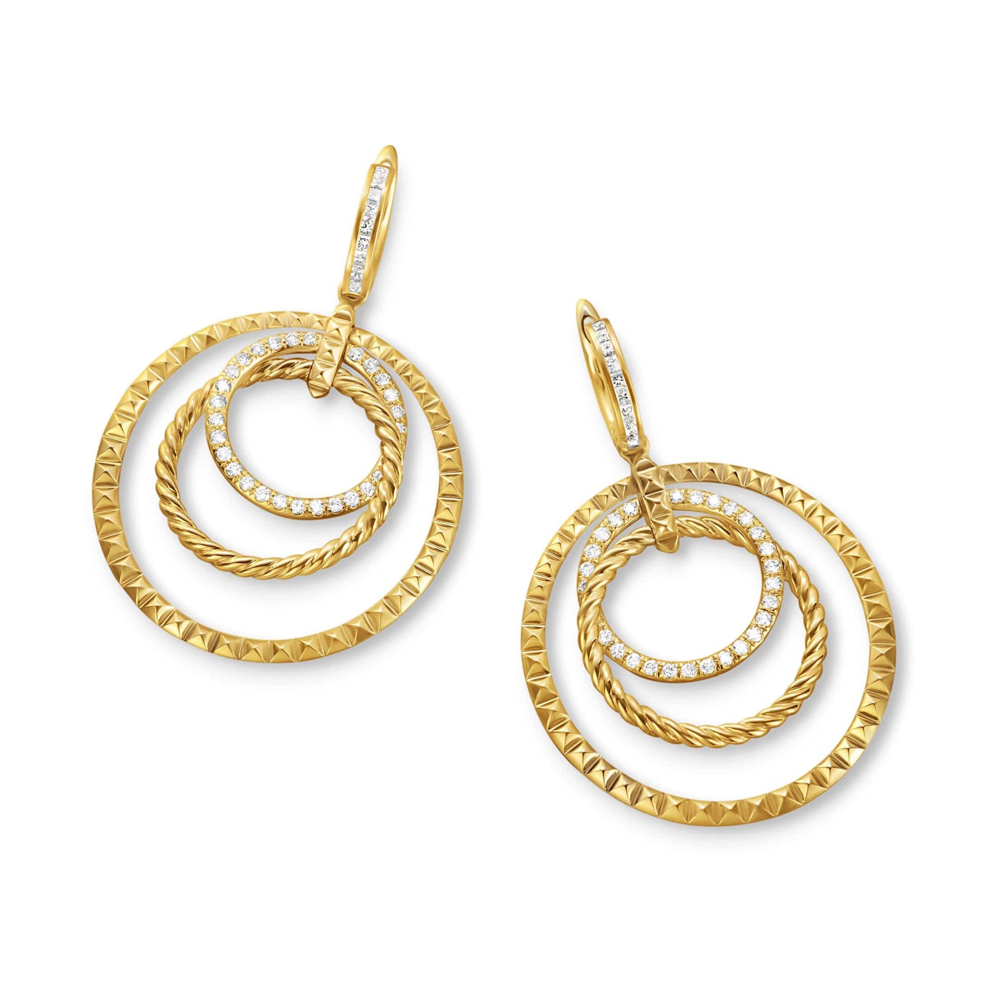 Crossover Trio Drop Earrings 18K Yellow Gold with Diamonds, 35mm