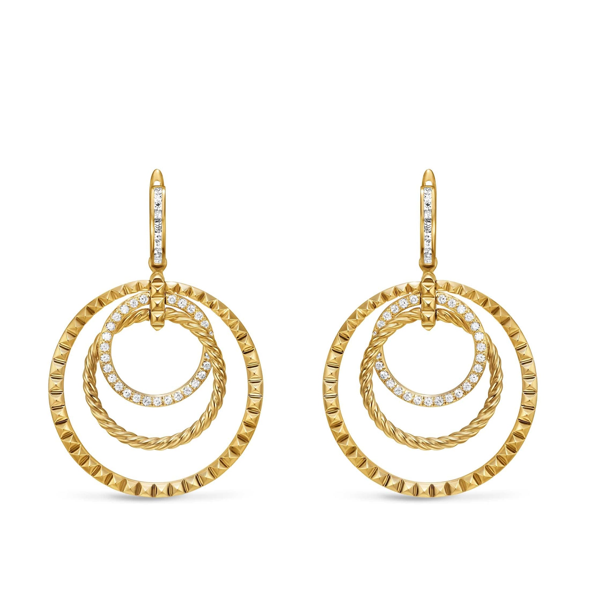 Crossover Trio Drop Earrings 18K Yellow Gold with Diamonds, 35mm