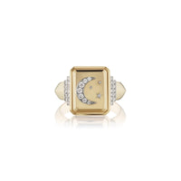 Sorellina 18K Yellow Gold Crescent Moon Pave Signet Ring