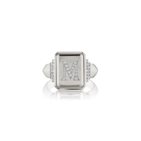Sorellina 18K White Gold Pave Initial M Signet Ring