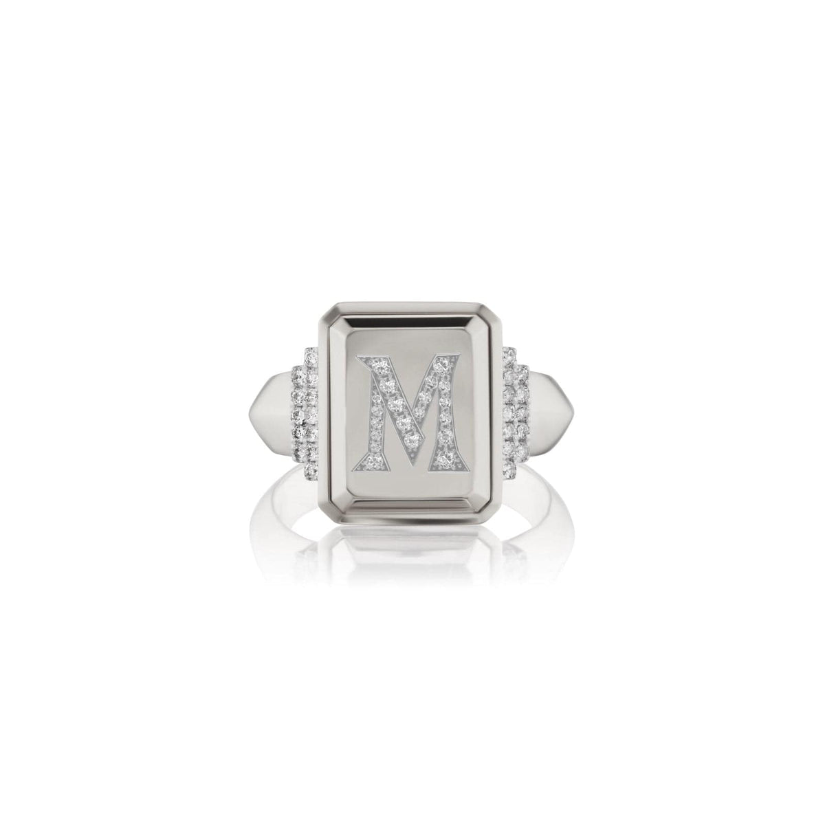 Sorellina 18K White Gold Pave Initial M Signet Ring
