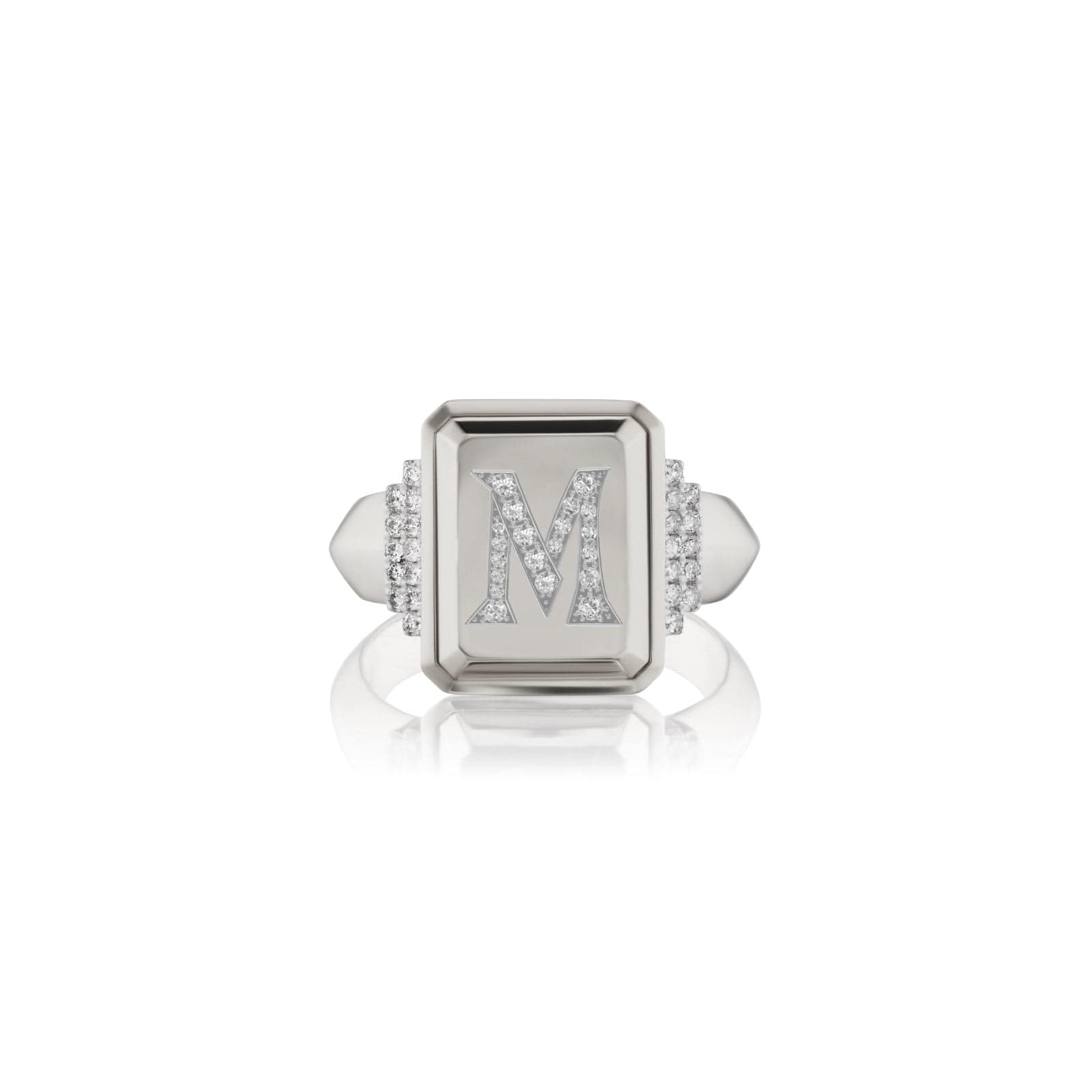 Sorellina 18K White Gold Pave Initial M Signet Ring