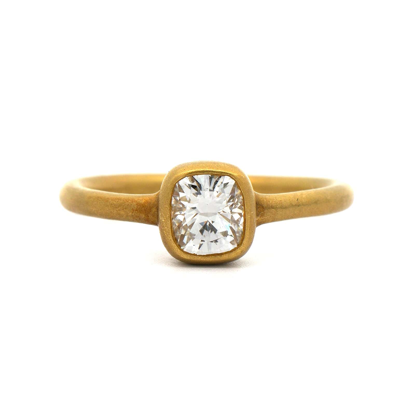 18K Yellow Gold Bezel Set Cushion Diamond Ring – Long's Jewelers