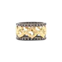 Armenta 18K Yellow Gold and Blackened Sterling Silver Old World Diamond Wide Band Ring