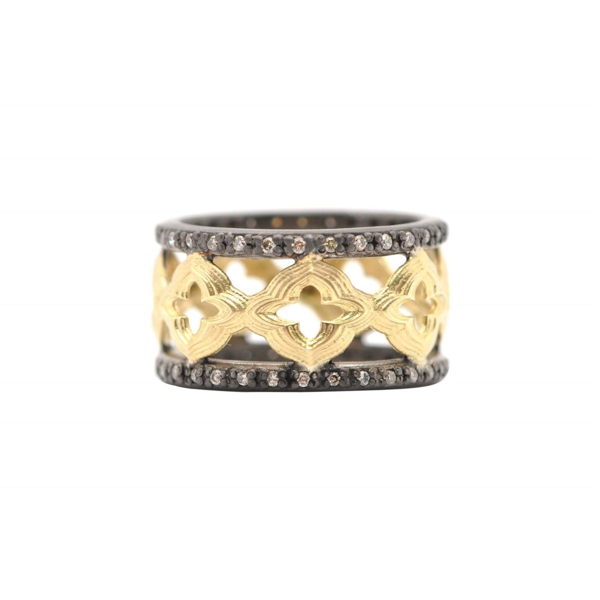 Armenta 18K Yellow Gold and Blackened Sterling Silver Old World Diamond Wide Band Ring