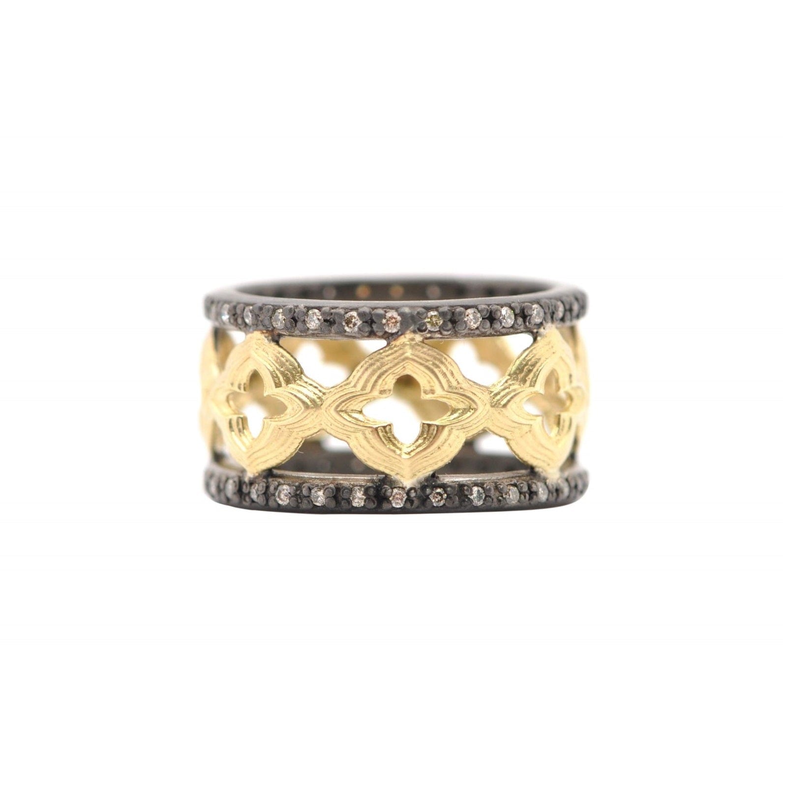 Armenta 18K Yellow Gold and Blackened Sterling Silver Old World Diamond Wide Band Ring