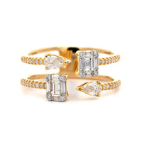 18K Yellow Gold 2 Row Multi Shaped Open Diamond Ring