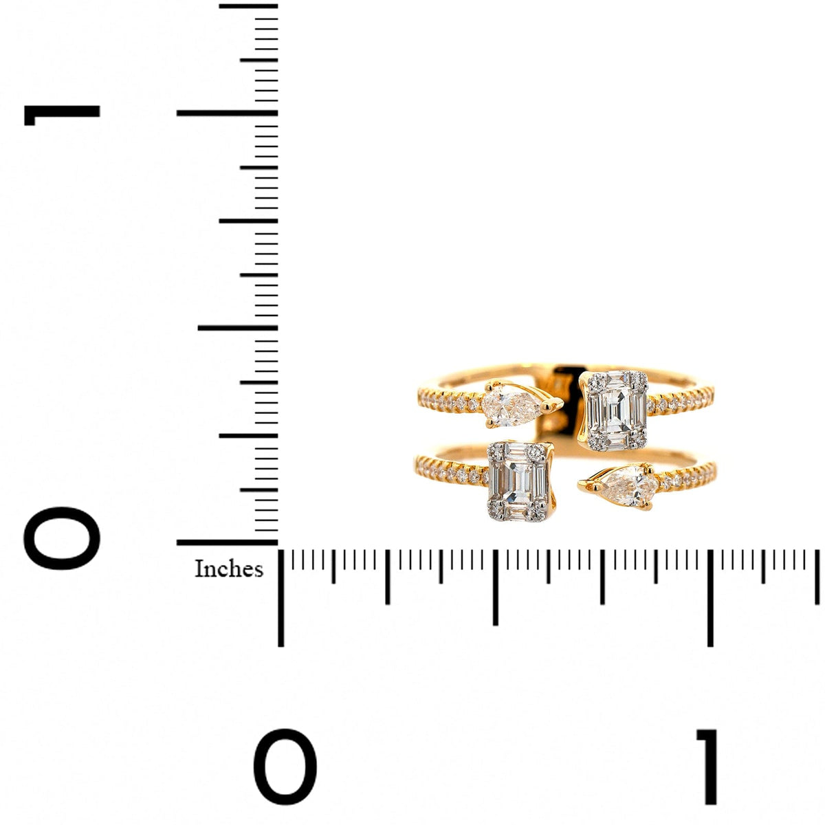 18K Yellow Gold 2 Row Multi Shaped Open Diamond Ring