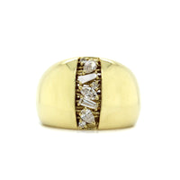 18K Yellow Gold Pear Shaped and Baguette Diamond Dome Ring